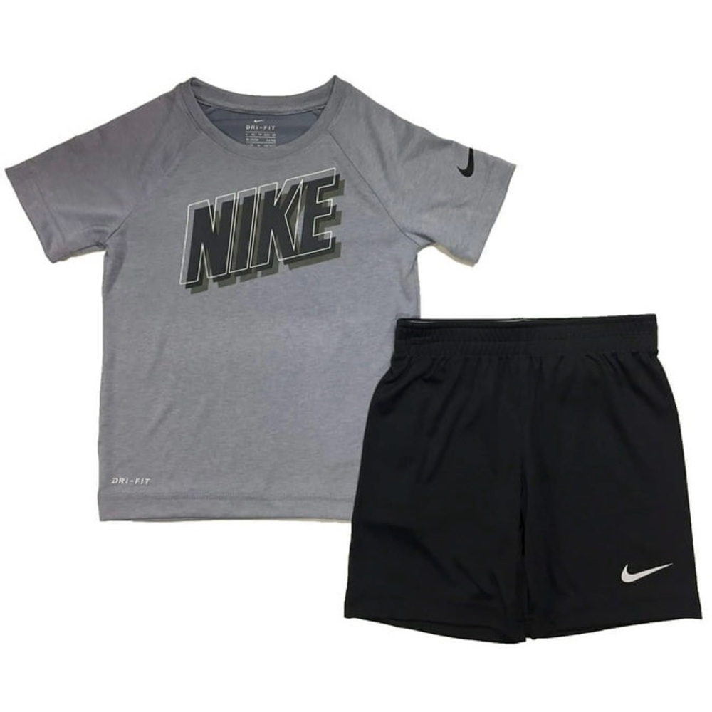 Nike Boys Tri-Color T-shirt & Shorts 2 Piece Set Size 4-5 YRS Anthracite/Black